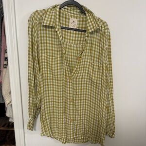 Billabong Green and White Checkered Fabric